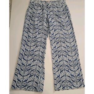 Lilly Pulitzer 100% linen pull on wide leg pants navy white LG coastal lagenlook